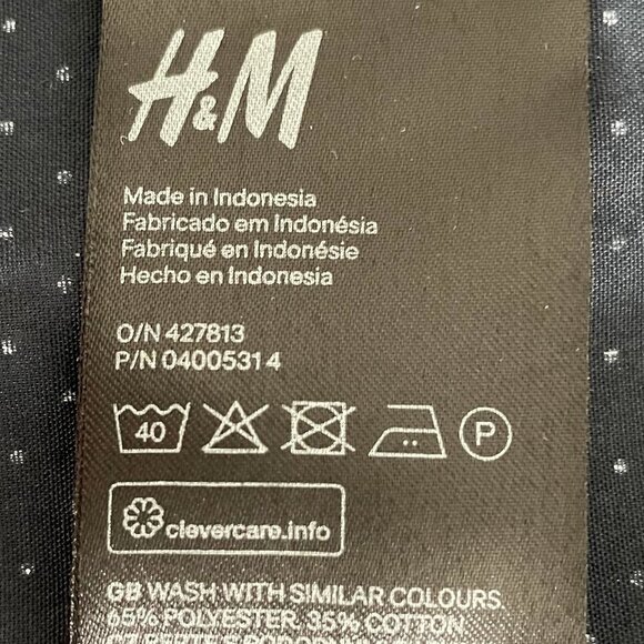 H&M Slim Fit Button Down Lg Slv Polka Dot Shirt Navy Sz XS NWOT see imperfection - Picture 7 of 9